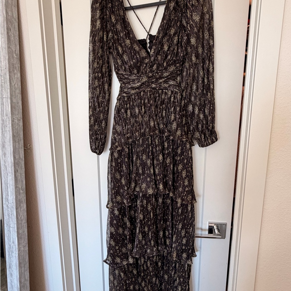 Astr Floral Tiered Maxi Dress in Black and Cream